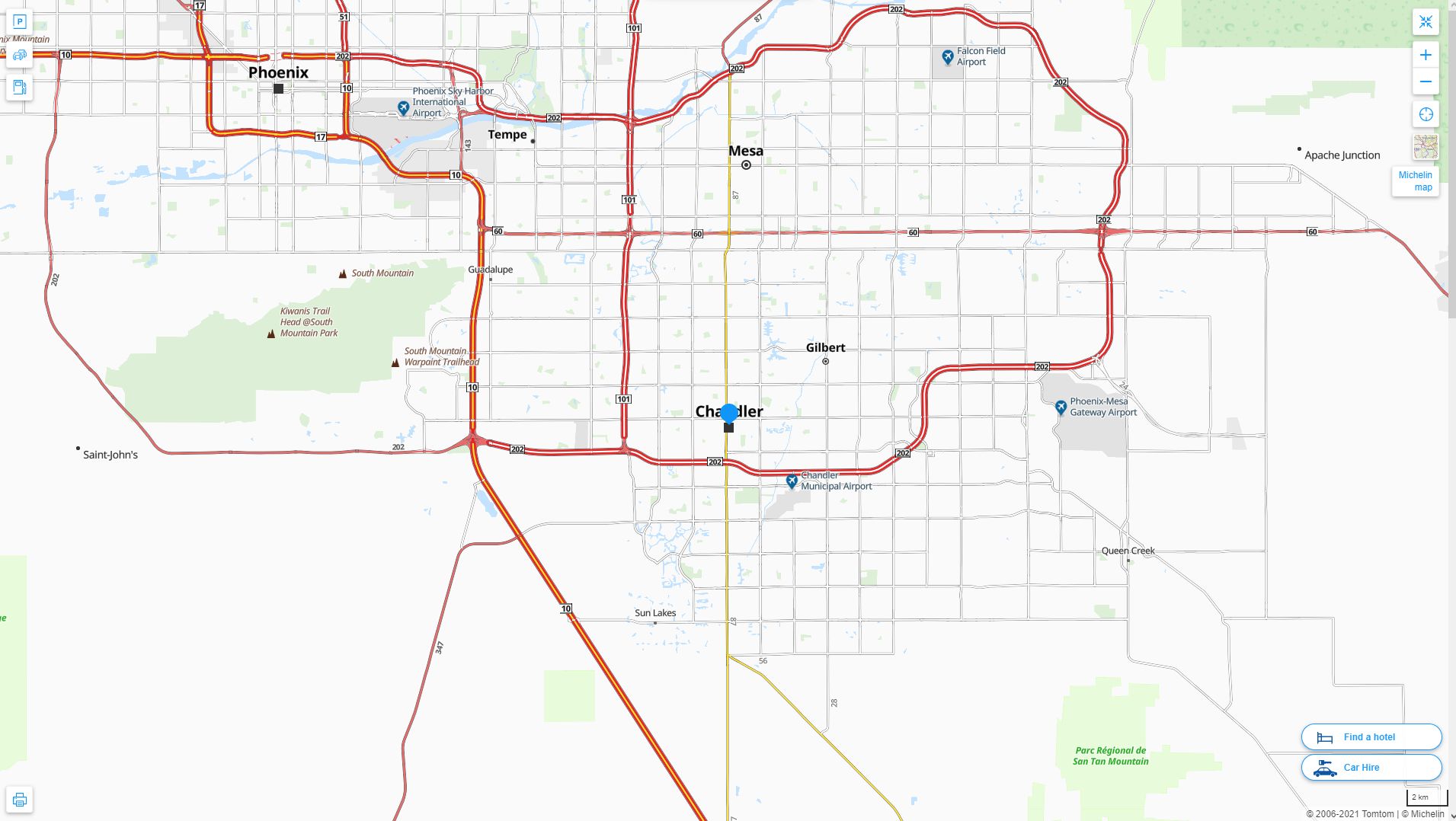 Chandler Arizona Highway and Road Map
